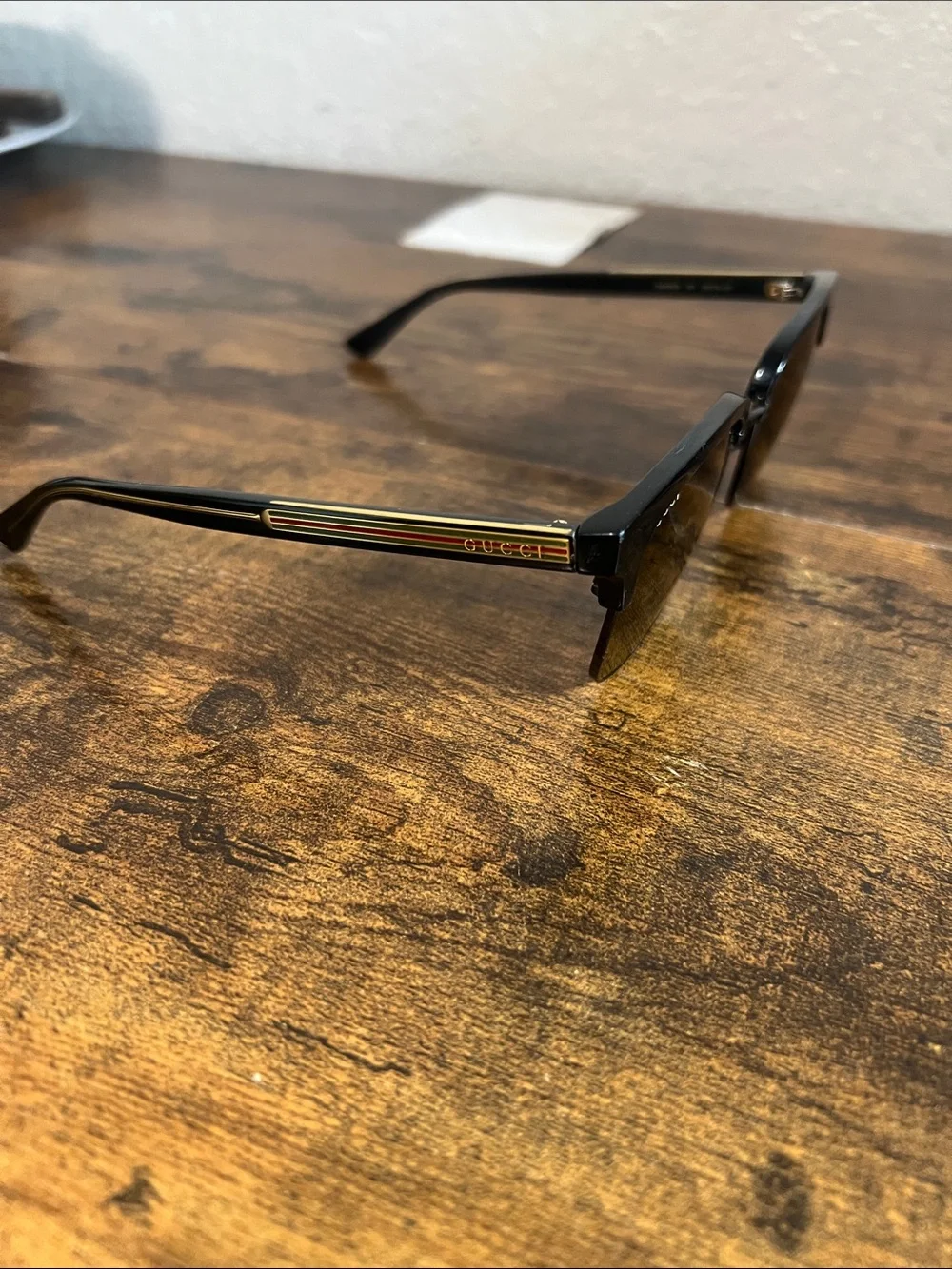 Gucci Black Sunglasses with Gold and Green Accents